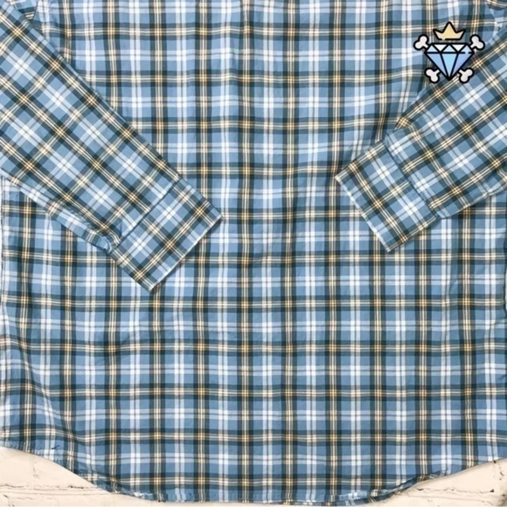 BANANA REPUBLIC MENS BLUE/YELLOW PLAID BUTTON DOWN SHIRT STANDARD FIT SIZE LARGE